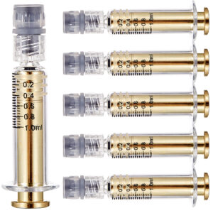 syringe with metal plunger gold